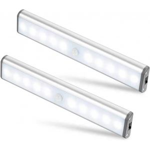 Lot De 2 Lampes 10 Led, Sans Fil, Rechargeable Par Usb, Aimanté, Détecteur De Mouvement, 2 Modes D`Éclairage, Portable. Lumière De Placard, Baladeuse De Secours, Veilleuse Enfant, Appoint U2026 - Neuf