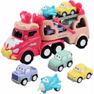 KAJGL-Jouet De Camion Pour Filles Enfant,5 En 1 Camion Jouet Avec Sons Et Lumières,Transporteur Voitures De Jouet,Cadeau Anniversaire Noël Pour 1 2 3 4 Ans Filles Garcon Enfants - Neuf