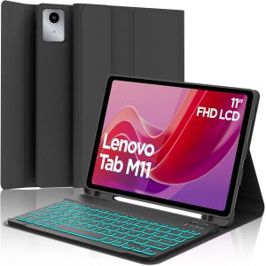 &Eacute;tui Avec Clavier Pour Lenovo Tab M11 11"" 2024 (Tb330fu/Tb330xu) - Qwertz Allemand 7 Couleurs &Eacute;clair&eacute; Amovible Bluetooth Clavier Sans Fil Pour Lenovo Tab M11 2024,Noir - Neuf