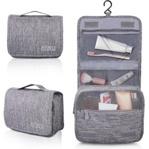 Trousse de toilette de voyage (gris), grande capacité, étanche, avec crochet, accessoire de voyage pour homme et femme - Neuf