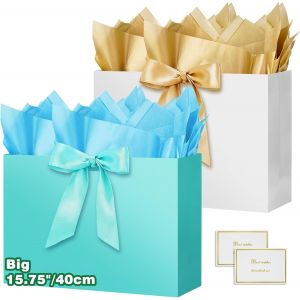 12.75"" Sac Cadeau, Grand Papier Emballage Cadeau Anniversaire, Vertical Pochette Cadeau Grand Format Enfant 40*30*12.5cm Avec 2 Cartes 2 Mouchoirs Pour Fête D'anniversaire Mariage 2 Pièces I - Neuf