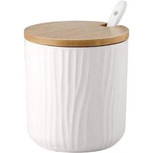 Cmws-Sucrier À Épices En Céramique - 8,5 X 8 Cm - Pots À Épices Avec Couvercle Et Cuillère - Boîte À Confiture Pour Cuisine, Salle À Manger, Café (Blanc) - Neuf