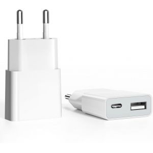 Chargeur USB 5V/1A 2Port Mini USB Mural Chargeur Secteur USB Adaptateur de Prise Universel Compatible avec iPhone,Sam Sung,Nexus,Nokia,Huawei,Xiaomi,HTC,Sony (Thickness 1.45cm/2 Pack) - Neuf