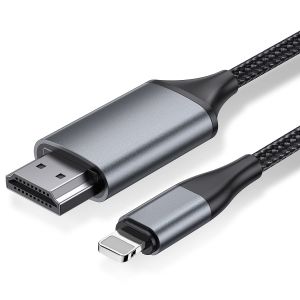 [Version 4 M De Long] C&acirc;ble Convertisseur Hdmi Pour Iphone, T&eacute;l&eacute;phone/Pad/Pod Vers Tv, C&acirc;ble De Connexion, Os 11, 12, 13, 14, Sortie Tv Youtube, Haute D&eacute;finition Hd1080P, Gris - Neuf