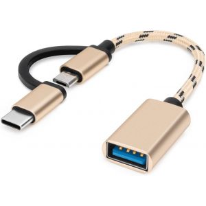 Adaptateur USB C/Micro USB vers USB, Convertisseur Micro USB/USB-C vers USB 3.0, C&acirc;ble Adaptateur OTG Compatible avec MacBook, T&eacute;l&eacute;phones Android et Plus, Or - Neuf