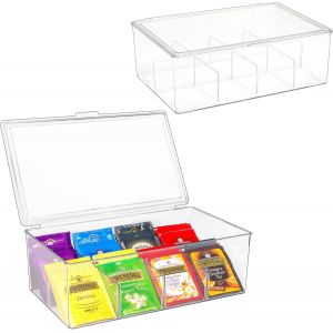Checarzhn--No1-Lot De 2 Boîte À Thé Avec 16 Compartiments, Rangement Pour Sachets De Thé, Tisane, Boite Thé En Plastique, Pour Amateur De Thé -Clair - Neuf