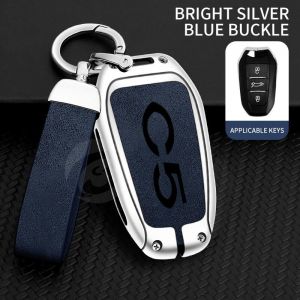 Étui en cuir et alliage de Zinc pour clé de voiture,housse de protection avec pour citroën C5,coque de porte-clés,accessoires de style de voiture sans clé - Type Silver Blue Set - Neuf