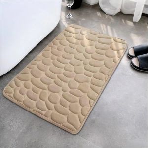KAL-Tapis De Salle De Bain En Velours Corail En Galets Gaufrés, Tapis De Bain À Motif De Pierre Douce, Absorption D'Eau Rapide, Antidérapant, Lavable, Adapté Aux Tapis De Sol Antidérapants De Salle D - Neuf