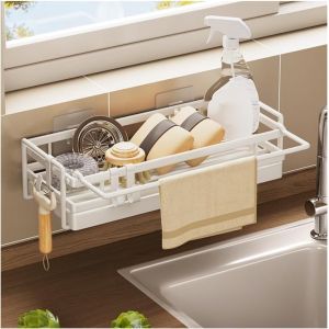 Tzf-&Eacute;tag&egrave;re Murale Pour &Eacute;vier De Cuisine, Organiseur De Vaisselle Avec Plateau D'&eacute;gouttement, Organiseur D'&eacute;vier De Cuisine Amovible, Organiseur D'&eacute;vier De Cuisine Sans Per&ccedil;age, &Eacute;ponge Brosse, - Neuf