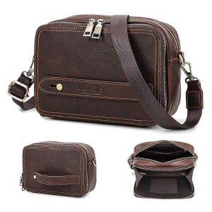 Pochette homme en cuir, sac bandouliere, portefeuille, sac de voyage marron, sac a bandouliere, etui pour iPad, porte-cartes, porte-telephone, sac bandouliere - Neuf