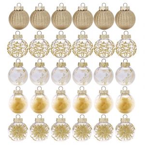 Or Boule de No&euml;l pour la D&eacute;coration d'Arbre de No&euml;l de 6cm de 30pcs, Mousseux Transparent Boules de No&euml;l pour la D&eacute;coration d'Arbre de No&euml;l avec Fil pend, Arbre de No&euml;l Kit de D&eacute;coration pour No&euml;l M - Neuf