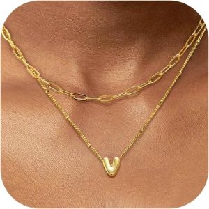 Kgabery-Collier Personnalis&eacute; Pr&eacute;nom Collier Lettre Plaqu&eacute; Or 18 Carats Femme Collier Avec Initiale Pendentif Lettre Bulle A-Z Collier Prenom Personnalis&eacute; Bijoux Cadeau Femme Filles - Neuf