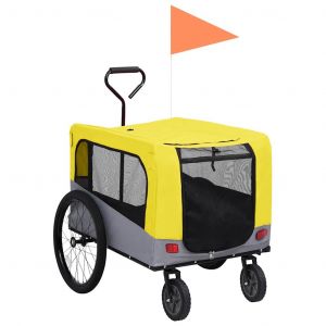 Remorque Chariot Transport De V&eacute;lo Pour Chiens Poussette 2-En-1 Jaune Helloshop26 02_0044378 - Neuf