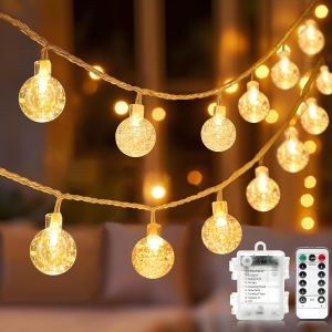 KAL-Guirlande Lumineuse Led Blanc Chaud 5 M 50 Led Boules De Cristal Guirlande Lumineuse À Piles Avec Télécommande 8 Modes Étanche Pour Intérieur Et Extérieur Pour Chambre Fête Jardin - Neuf