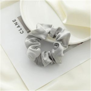 KAL-Élastiques À Cheveux En Soie Pour Femme - Couleur Unie - Scrunchies - 100 % Pure Soie De Mûrier - Pour Femme Et Fille - Gris #1 - 3,5 Cm De Large - Neuf