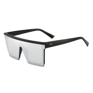 Lunettes de soleil carrées surdimensionnées pour femmes hommes mode plat haut grand cadre nuancesCadre noir / miroir Silve - Neuf