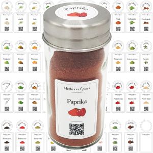 Hljhj-90 Etiquette Epices Francais, Avec Illustrations, Élégantes, Matériau Imperméable Et Lavable, Qr Code Pour Des Recettes, Étiquette Epices Cuisine Français, Étiquette Epice Français - Neuf