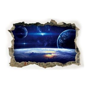 Autocollants muraux 3D Plan&egrave;tes - 2 pi&egrave;ces amovibles pour d&eacute;coration int&eacute;rieure, murs, portes, fen&ecirc;tres et meubles - Neuf