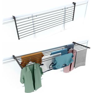 Duo&Eacute;tendoir Linge Exterieur de Balcon Rabattables&eacute;choir &agrave; Linge pour rambarde ext&eacute;rieur r&eacute;sistant en Acier Inoxydable et Aluminium pour terrassesbalcons et rampes Longueur 118 cm - Neuf