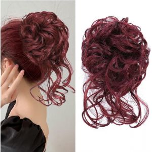 Grand Chignon, Chouchou Avec Cheveux, Postiche Boucl&eacute;e Avec Bande &Eacute;lastique, Pour Femmes Et Filles (M&eacute;lange De Marron Clair 12/24) - Neuf