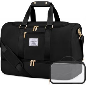 KALANKA-Sac de Voyage pour Femme 50L - Bagage &agrave; Main L&eacute;ger avec Compartiment &agrave; Chaussures, Imperm&eacute;able pour Week-End et H&ocirc;pital - Sac Humide S&eacute;par&eacute;, Noir - Neuf