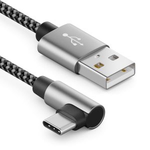 JGD-1,5m C&acirc;ble USB A vers USB C - C M&acirc;le 90&deg; Coud&eacute; - C&acirc;ble de Charge A vers C pour iPhone 15 17 16 Pro Max Samsung S25 S24 S23 S22 Pixel iPad Pro MacBook Air Tablets Switch PS5 - Neuf