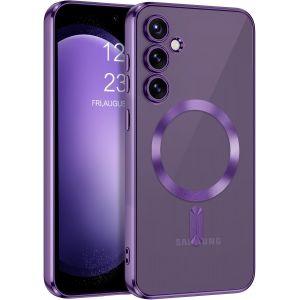 Magnétique Coque Pour Samsung Galaxy S23 Fe Avec Protection Antichoc, Dos Anti Rayures Etui Silicone Housse Transparent Mince Coque Aimantée Samsung S23 Fe 5g 6.4"" -Violet - Neuf