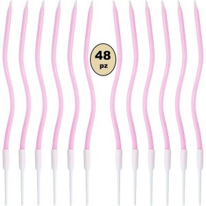 ERYI-48 Bougies Gâteau D'Anniversaire, Bougies En Spirale D'Anniversaire Longue Et Mince Bougies Gâteau Anniversaire Bougie Spirale Cupcake Pour Anniversaire Fête Gâteau Décorations (Rose) - Neuf