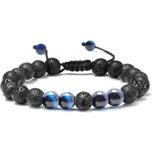 Pierre De Lave Bracelet - 8 Mm En Oeil De Tigre Pierre De Bracelet, Soulagement Du Stress, Yoga Perles Bracelet Réglable De L'anxiété De L'aromathérapie Huile Essentielle Diffuseur - Neuf