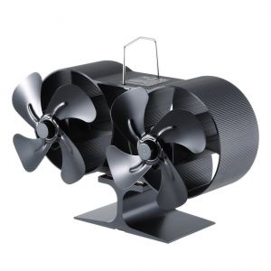 Mini ventilateur de poêle à bois à 8 pales alimenté par la chaleur, double moteur, noir, haute température et grand volume d'air, chauffage - Neuf
