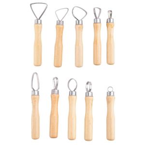 Métal + bois Poignée épaisse Fil plat Coupe-argile Poterie Sculpting Ensemble d'outils Pack de 10 - Neuf