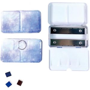 meimie-Boîte D'Aquarelle Vide,Boîte De Peinture Palettes,Petite Boîte DeMétal Violet Avec 14 Demi-Plans,Avec Palette DeMélange Et Anneau De Pouce,Boîte D'Aquarelle De Voyage - Neuf