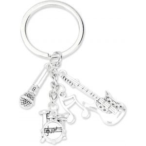 KAL-Porte-Clés Pour Les Amateurs De Musique, Porte-Clés Métallique Personnalisé Avec Guitare, Microphone, Notes Et Batterie, Cadeaux De Motivation Pour Femmes, Bonne Amie Et Pour La Rentrée Des Class - Neuf