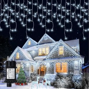JGD-Guirlande Lumineuse Exterieure,12.8+5M 400LED Rideau Lumineux,8 Modes IP65 &Eacute;tanche Guirlande No&euml;l,Guirlande Lumineuse Rideau avec Minuterie et Fonction M&eacute;moire pour Fen&ecirc;tre Balcon Jardin-Blanc Fr - Neuf