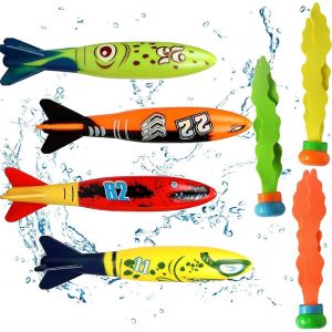 MDY-¿Jeux Piscine Enfant,Jouets de Plongée,Jouet de Natation pour Piscine,4PCS Torpedo Bandits et 3PCS Algue Plongée Jouet sous Eau Été Cadeau pour Enfant Garçon Fille - Neuf
