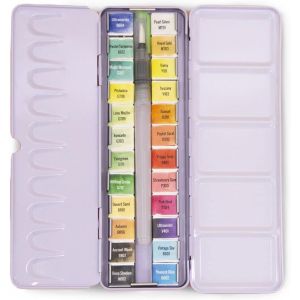 Chenquansarl-Boîte De Pastilles D'aquarelle Avec Assortiment De 24 Couleurs + Pinceau Avec Réservoir D'eau Ou Waterbrush Pour Aquarelle Calligraphie Lettering Ou Mixed Médias Et Autres Travaux Manuel - Neuf