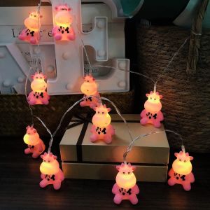 Kal-Jolies Guirlandes Lumineuses En Forme De Vache Rosa,Vache Décoratif Fée Lampe Alimenté Par Batterie Pour Fête, Noël, Halloween, Mariage (1.65m/10led, Vache Rose) - Neuf