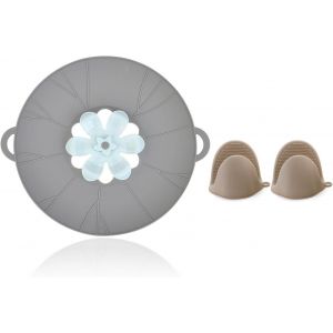 Jexnovashop-1 Couvercle De Pot Anti-Débordement En Silicone, 2 Pinces À Main Anti-Brûlure, Couvercle En Silicone Multifonctionnel Créatif, Couvercle Rotatif En Forme De Fleur, Aide De Cuisine - Neuf