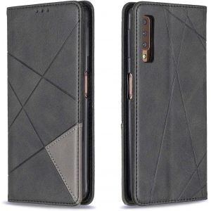 SJZG-Coque Pour Samsung Galaxy A7 2018 / A750, Housse Portefeuille En Cuir Etui De Protection Avec Slim Tpu Silicone Bumper Magn&eacute;tique Flip Case, Porte Cartes Avec Fonction Support Cover (Noir) - Neuf