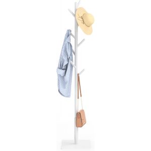Portemanteau, Meuble Entree Porte Manteau, Portant a Vetement Bois, avec 8 Crochets, 3 Hauteurs R&eacute;glables, Assemblage Facile, pour Salon, Entr&eacute;e, Chambre, Blanc, 30x30x180cm - Neuf