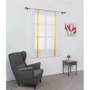 1 Pièce Store Romain Translucide Tulle Rideaux Voilages Vertical Poche De Tige Pour Chambre Cuisine Salon, Rubans Jaune, Largeur 80cm X Hauteur 140cm - Neuf
