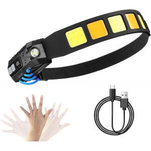 Lampe Torche Frontale Led Rechargeable, Avec Capteur De Mouvement, 230 °, Angle Large, 5 Modes D'éclairage, Convient Pour Le Camping, La Course, La Pêche, La Randonnée, Le Travail En Plein Air - Neuf