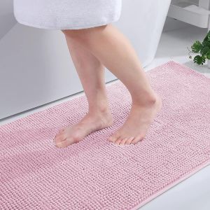 KAL-Tapis De Bain En Chenille - Antidérapant - Doux Et Absorbant - Lavable - 40 X 60 Cm - Rose - Neuf