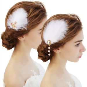 Lbgwp60-3 Pièces Pinces Cheveux Plumes Fascinateurs Cheveux, Pinces Cheveux Strass Faites Main, Coiffe Barrettes Pour Femmes Et Filles, Épingles Cheveux Plumes Blanches Cocktail Tea Party Accessoire - Neuf