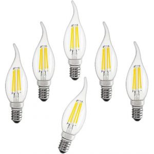 Sjzg-6 Paquets Ampoules De Bougie À Filament Led E14 4w,Ampoule Halogène 40w Équivalente,6500k Blanc Froid Non Dimmable,400lm Petite Ampoule À Bougie Transparente À Vis Edison - Neuf