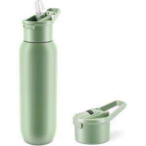 Jgd-Gourde Isotherme 600 Ml, Bouteille En Acier Inox Avec Paille, Mug Thermique &Agrave; Double Paroi, Bouteille D'eau De Sport &Eacute;tanche, Sans Bpa, Pour Bureau, &Eacute;cole, Sport, Voyage (Vert) - Neuf