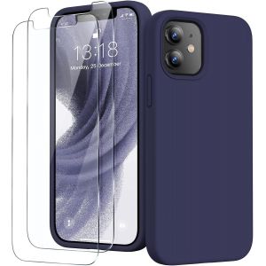 3 en 1 Coque pour iPhone 12 Mini Silicone 5,4"" - avec 2 Verre Tremp&iquest;&iquest; -iPhone 12 Mini ?tui de Protection Antichoc en Microfibre Douce[R&iquest;&iquest;sistant aux Rayures] [Antid&iquest;&iquest;rapant], Bleu Marine - Neuf