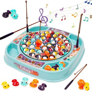ERYI-Jeu De Pêche Pour Enfants, Jeux Peche A La Ligne Jouet Avec 45 Poissons, 4 Cannes À Pêche, Plateau Rotatif, Musical Jeu Educatif Jouet, Pour Enfant Garcon Fille 3 4 5 6 Ans - Neuf
