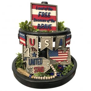 Hjlian Decoration De Plateau A Plusieurs Niveaux Du 4 Juillet Panneaux En Bois Pour La Fete De L'independance Patriotique Decoration D'etoile Americaine Decoration Rustique En Bois Pour La Maison - Neuf