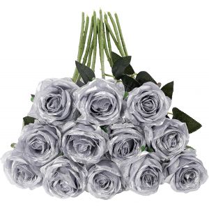 SJZG-Lot De 12 Roses Artificielles, Deco Fausses Fleurs En Soie Avec Tige Simple De 19,68 Pouces, Fleur R&eacute;aliste Pour F&ecirc;te Jardin En Famille H&ocirc;tel D&eacute;coration De Mariage, D&eacute;cor Floral - Neuf